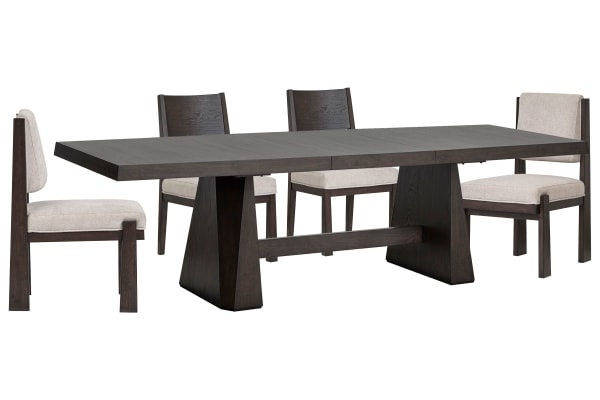 Tauren - Extendable Double Pedestal Dining Table With 2 Side Chairs And 2 Upholstered Side Chairs - Coffee Bean / Beige