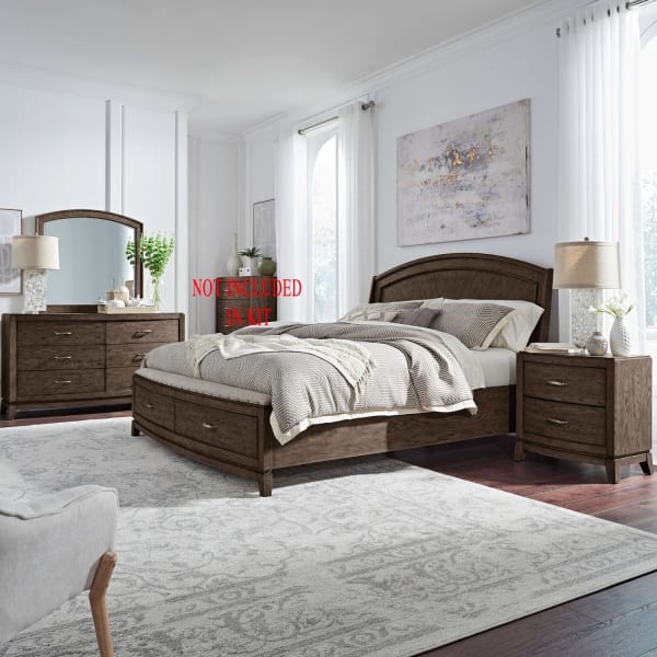 Avalon - 4 Piece Bedroom Set (King Panel Storage Bed, Dresser & Mirror, Night Stand) - Brown