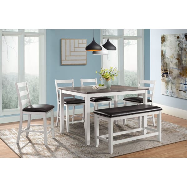 Martin - 6 Piece Counter Set (Table + 4 + Bench) (Dark Brown Top - White Base)