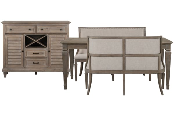 Lancaster - Extendable Rectangular Dining Table With 2 Upholstered Benches And Server - Dovetail Gray