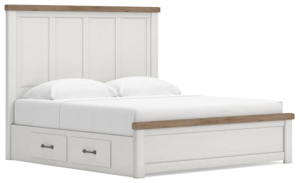 Savonport - King Panel Bed With Under Bed Storage Unit - White / Brown