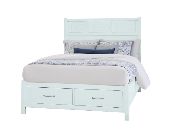Tide & Timber - Queen - Fretwork Panel Storage Bed - Blue Maple