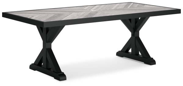 Beachcroft - Black / Light Gray - Rectangular Dining Table With Umb Opt