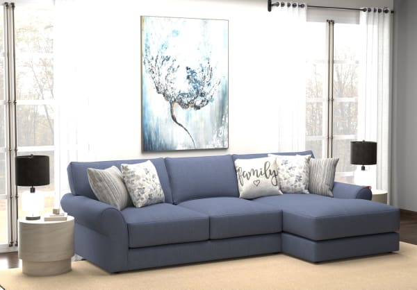 Cape May - 2 Piece Sofa Chaise With Comfort Coil Seating And 5 Accent Pillows Included (RSF Chaise) - Denim