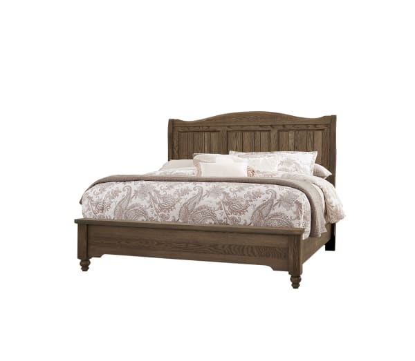 Heritage King Sleigh Bed Cobblestone (Rich Brown) on Oak Solids