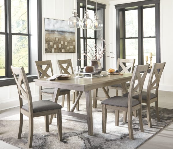 Aldwin - Gray - 7 Pc. - Rectangular Dining Room Table, 6 Upholstered Side Chairs