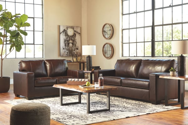 Morelos - Chocolate - 6 Pc. - Sofa, Loveseat, Brosward Cocktail Table, 2 End Tables, Sofa Table