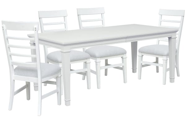 Charleston - Extendable Rectangular Dining Table With 4 Side Chairs - White Dove