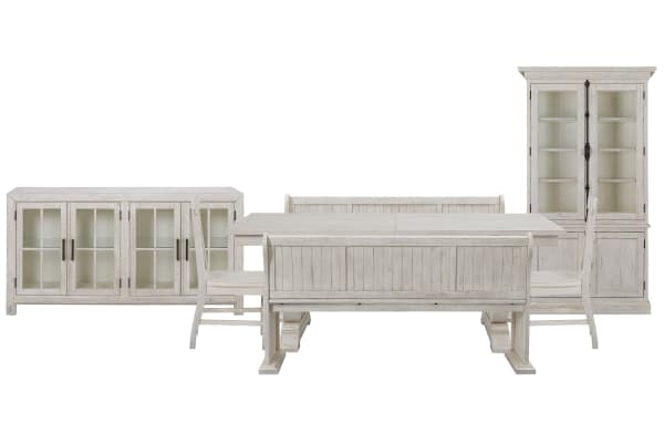 Bronwyn - Extendable Rectangular Dining Table With 2 Benches, 2 Side Chairs, Buffet And Dining Cabinet - Alabaster