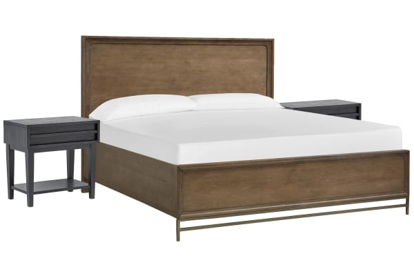 Lindon - King Panel Bed With 2 Open Nightstands - Belgian Wheat And Coffee Bean