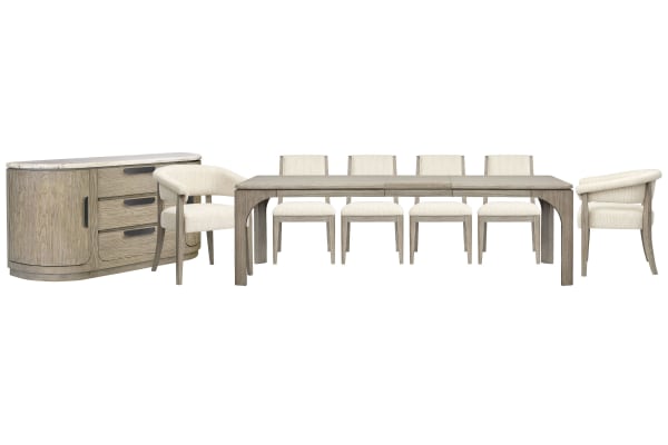 Braelyn - Extendable Rectangular Dining Table With 4 Side Chairs, 2 Host Chairs And Buffet - Dorian Gray / Beige
