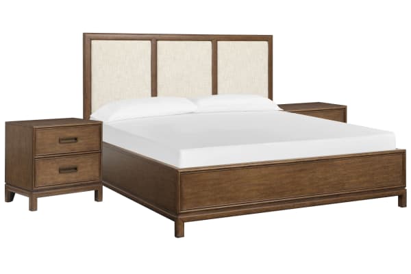 Ridgefield - King Upholstered Panel Bed With 2 Nightstands - Russet / Beige