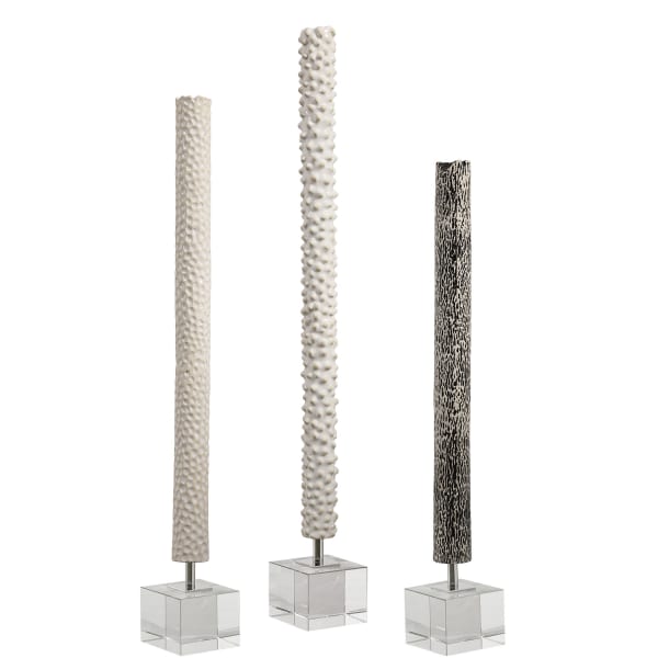 Makira - Cylindrical Sculptures (Set of 3) - Pearl Silver