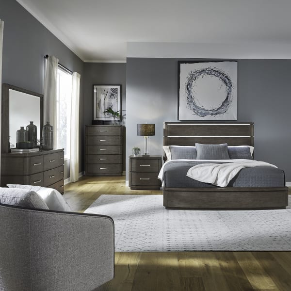 Cascade Falls - 5 Piece Bedroom Set (California King Panel Bed, Dresser & Mirror, Chest, Nightstand) - Satin Espresso