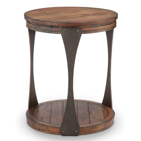Montgomery - Industrial Reclaimed Wood Round End Table - Bourbon