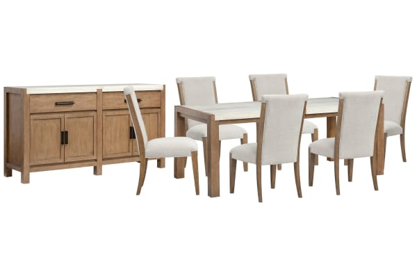 Plum Creek - Rectangular Dining Table With 6 Upholstered Side Chairs And Server - Sierra Brown