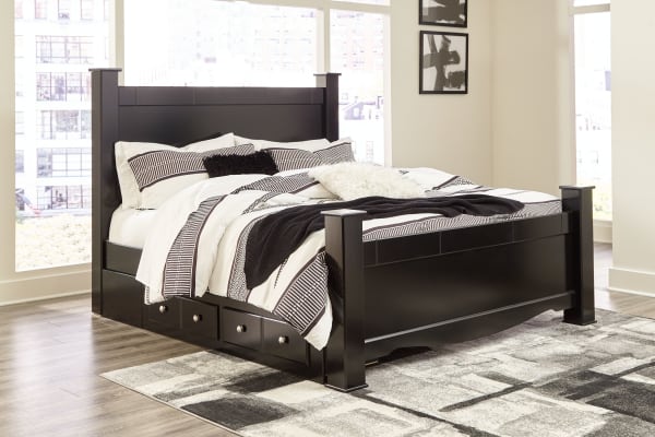 Mirlotown - Almost Black - King Poster Bed With Side Storage