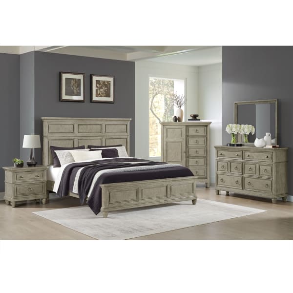 Whit-Ash - King Panel 3 Piece Bedroom Set With Door Chest - Light Gray