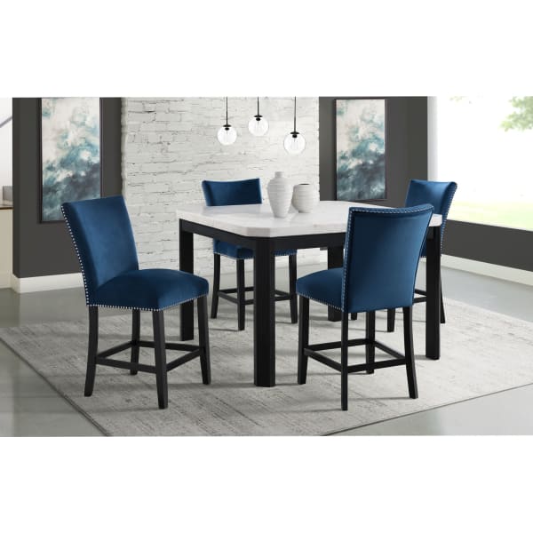 Francesca - 5 Piece Counter Height Dining Set, Table & Four Chairs - White / Blue