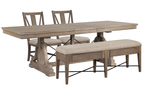 Paxton Place - Extendable Trestle Dining Table With 2 Side Chairs And Upholstered Bench - Dovetail Gray