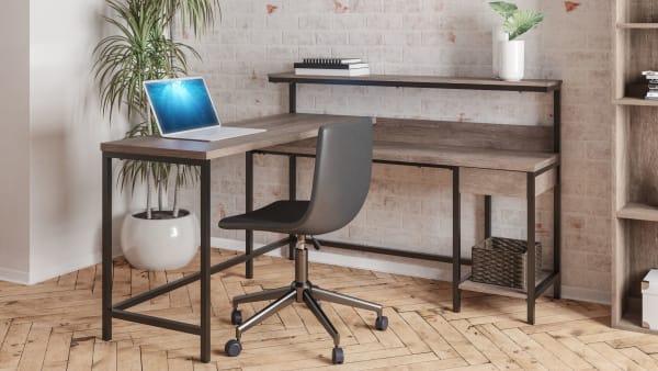 Arlenbry - Gray - 2 Pc. - L-desk With Storage, Swivel Desk Chair