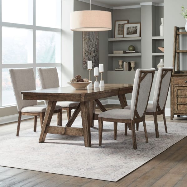 Carolina Park - 5 Piece Trestle Table Set - Brown