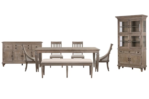Lancaster - Extendable Rectangular Dining Table With 2 Side Chairs, 2 Host Chairs, Bench, Buffet And Dining Cabinet - Dovetail Gray