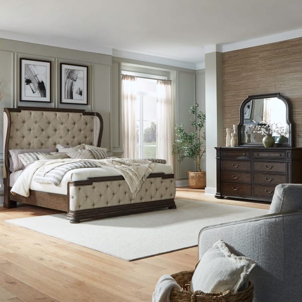 Provence Park - 3 Piece Bedroom Set (King Shelter Bed, Dresser & Mirror) - Brown