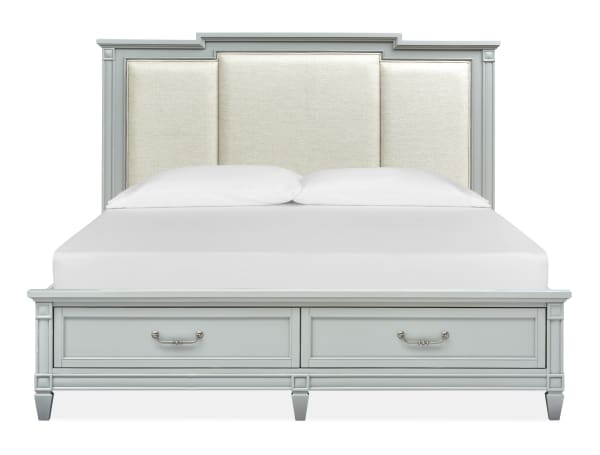 Glenbrook - Complete California King Panel Storage Bed With Upholstered Headboard - Pebble