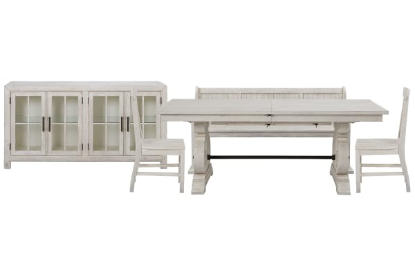 Bronwyn - Extendable Rectangular Dining Table With 2 Side Chairs, Bench And Buffet - Alabaster