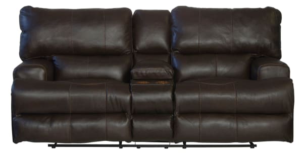 Wembley - Italian Leather Match Lay Flat Reclining Console Loveseat - Chocolate