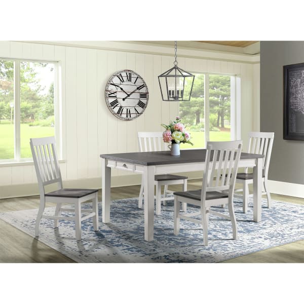 Kayla - Two Tone 5 Piece Dining Set, Table & Four Chairs - Gray / White