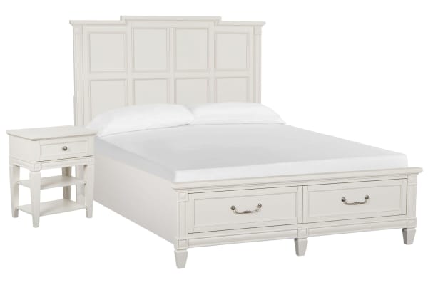 Willowbrook - King Panel Storage Bed With Open Nightstand - Egg Shell White