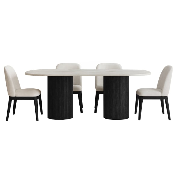 Sylvie - 5 Piece Standard Height Dining Set (Oval Table And Four Chairs) - Black / White