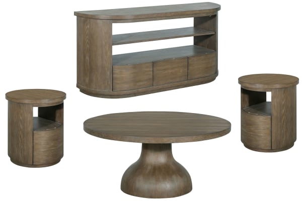 Bosley - Round Cocktail Table With 2 End Tables And Demilune Console - Porpoise