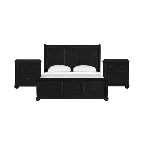 Heritage - 3 Piece King Sleigh Bedroom Set With 2 Nightstands - Black