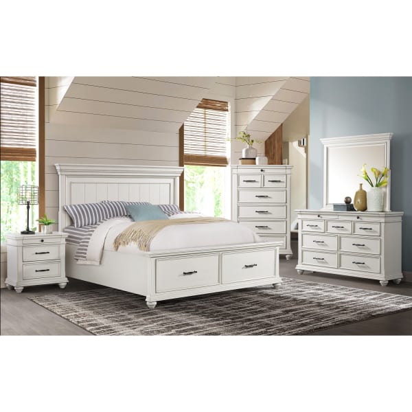 Slater - King Platform Storage 6 Piece Bedroom Set - White