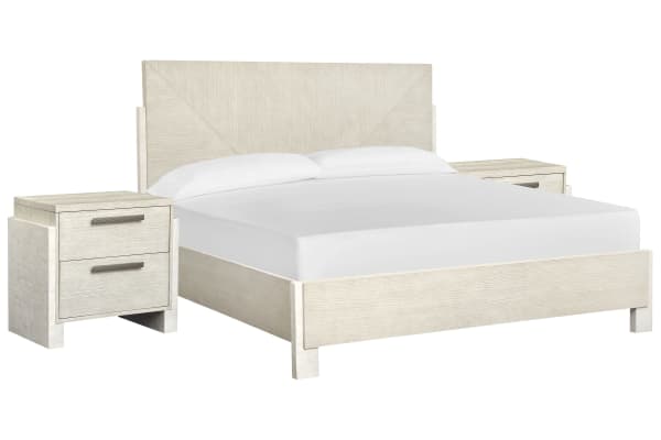 Lorelei - King Panel Bed With 2 Nightstands - Misty Cloud