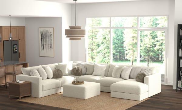 Ritzy - 6 Piece Modular Sectional (RSF Chaise) And 1 Included Cocktail Ottoman - Bone