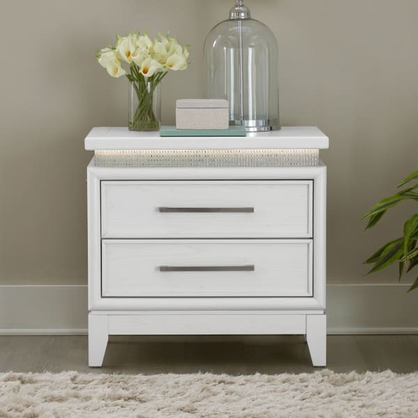 Reflections - Nightstand With Lights and Charging Station - White
