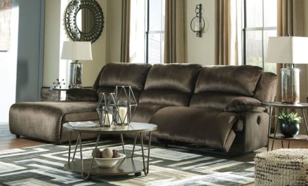 Clonmel - Chocolate - Left Arm Facing Press Back Chaise, Armless Chair, Right Arm Facing Zero Wall Recliner Sectional