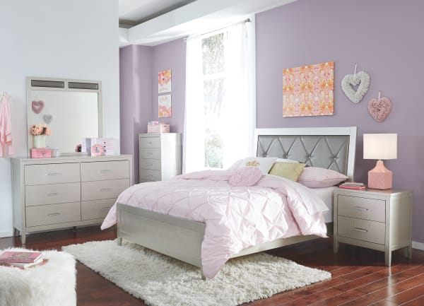 Olivet - Silver - 5 Pc. - Dresser, Mirror, Chest, Full Panel Bed