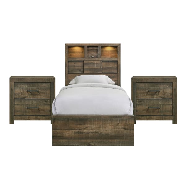Bailey - Twin Bookcase Panel 3 Piece Bedroom Set - Walnut