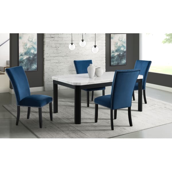 Francesca - 5 Piece Dining Set, Table & Four Chairs - White / Blue