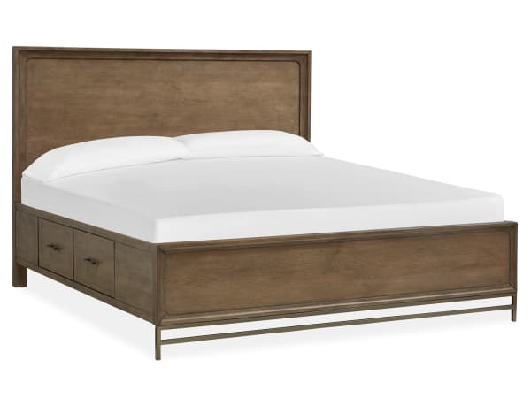 Lindon - Complete Queen Panel Bed With Storage Rails - Belgian Wheat