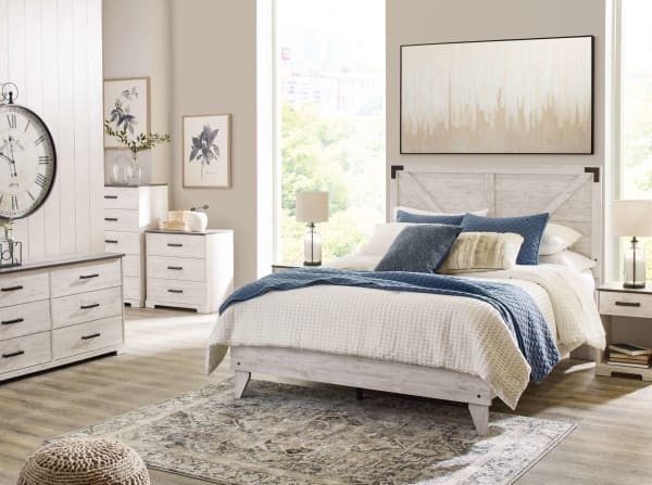 Shawburn - White / Black / Gray - 5 Piece - Dresser, Full Panel Platform Bed, 2 Nightstands