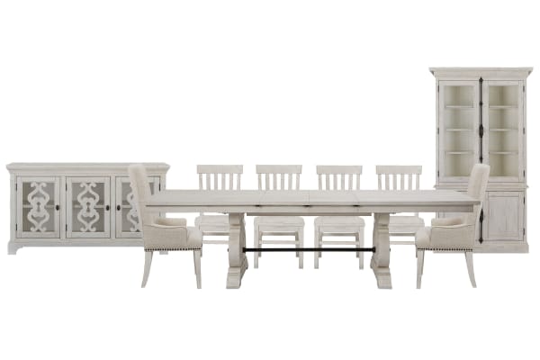 Bronwyn - Extendable Rectangular Dining Table With 4 Side Chairs, 2 Host Chairs, Server And Dining Cabinet - Alabaster