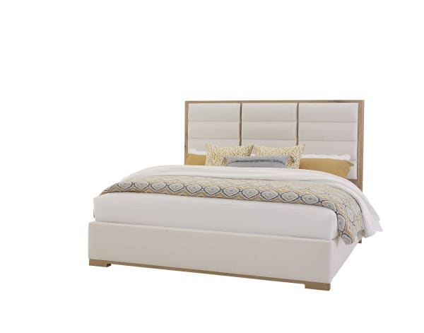 Crafted Oak - Erin's King Upholstered Bed (Headboard, Footboard, Rails) - White Boucle
