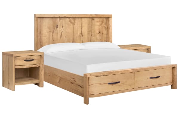 Laramie - King Panel Storage Bed With 2 Open Nightstands - Honey Wheat