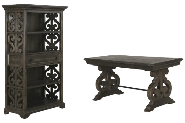Bellamy - Writing Desk With Bookcase - Peppercorn